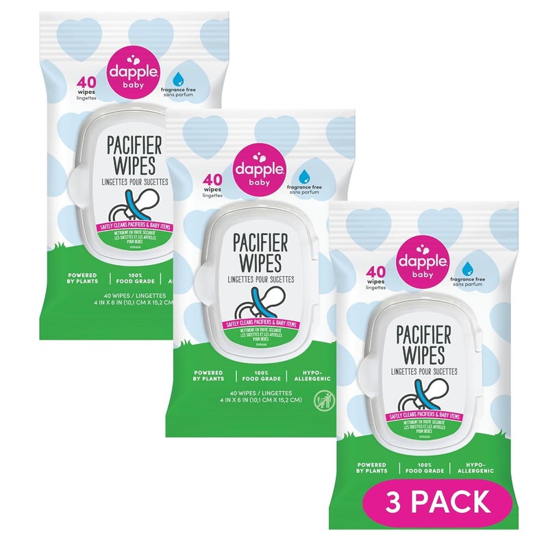 dapple Pacifier Wipes, for Baby and Toddlers, Diaper Bag Essentials, Fragrance Free 40 Ct, Pack of 3 - Image 1